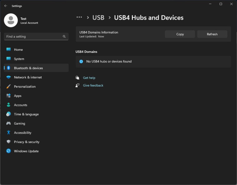 windown 11 settings usb4